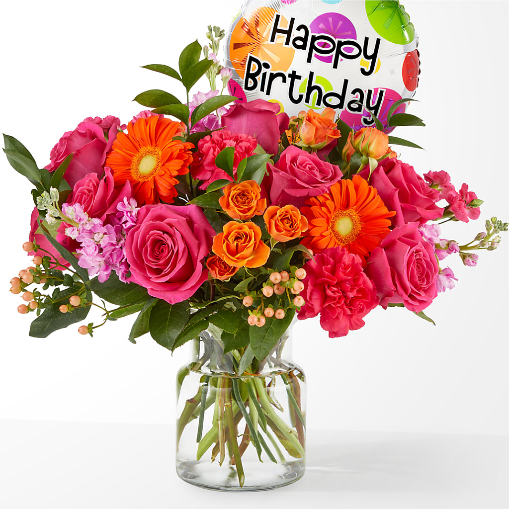 Fiesta Bouquet with Birthday Balloon – Charleston Cut Flower Company, Charleston WV