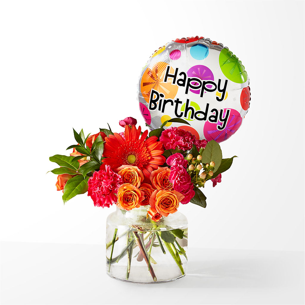 Fiesta Bouquet with Birthday Balloon – Charleston Cut Flower Company, Charleston WV