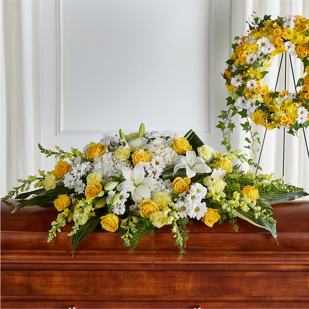 Golden Harmony Casket Spray – Charleston Cut Flower Company, Charleston WV