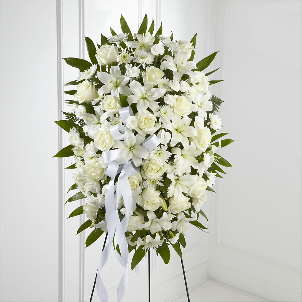 Exquisite Tribute Standing Spray-White Ribbon – Charleston Cut Flower Company, Charleston WV