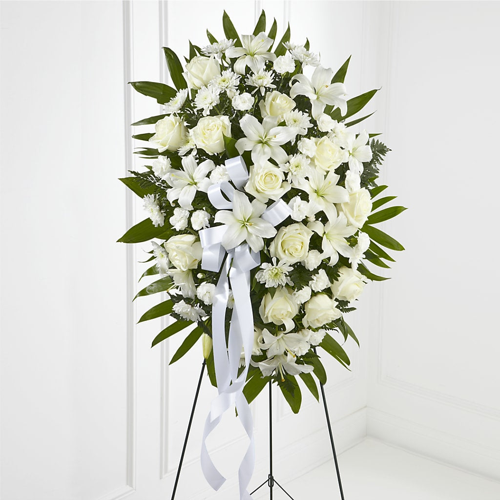 Exquisite Tribute Standing Spray-White Ribbon – Charleston Cut Flower Company, Charleston WV