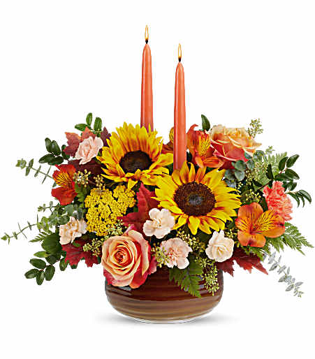 Teleflora's Fall's Harvest Centerpiece by CCF – Charleston Cut Flower Company, Charleston WV