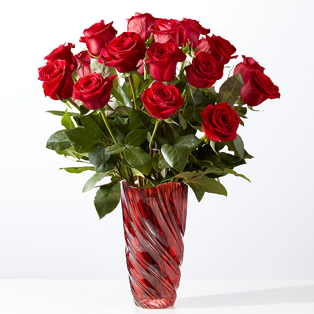 Classic Love Red Rose Bouquet with Luxe Swirl Vase – Charleston Cut Flower Company, Charleston WV