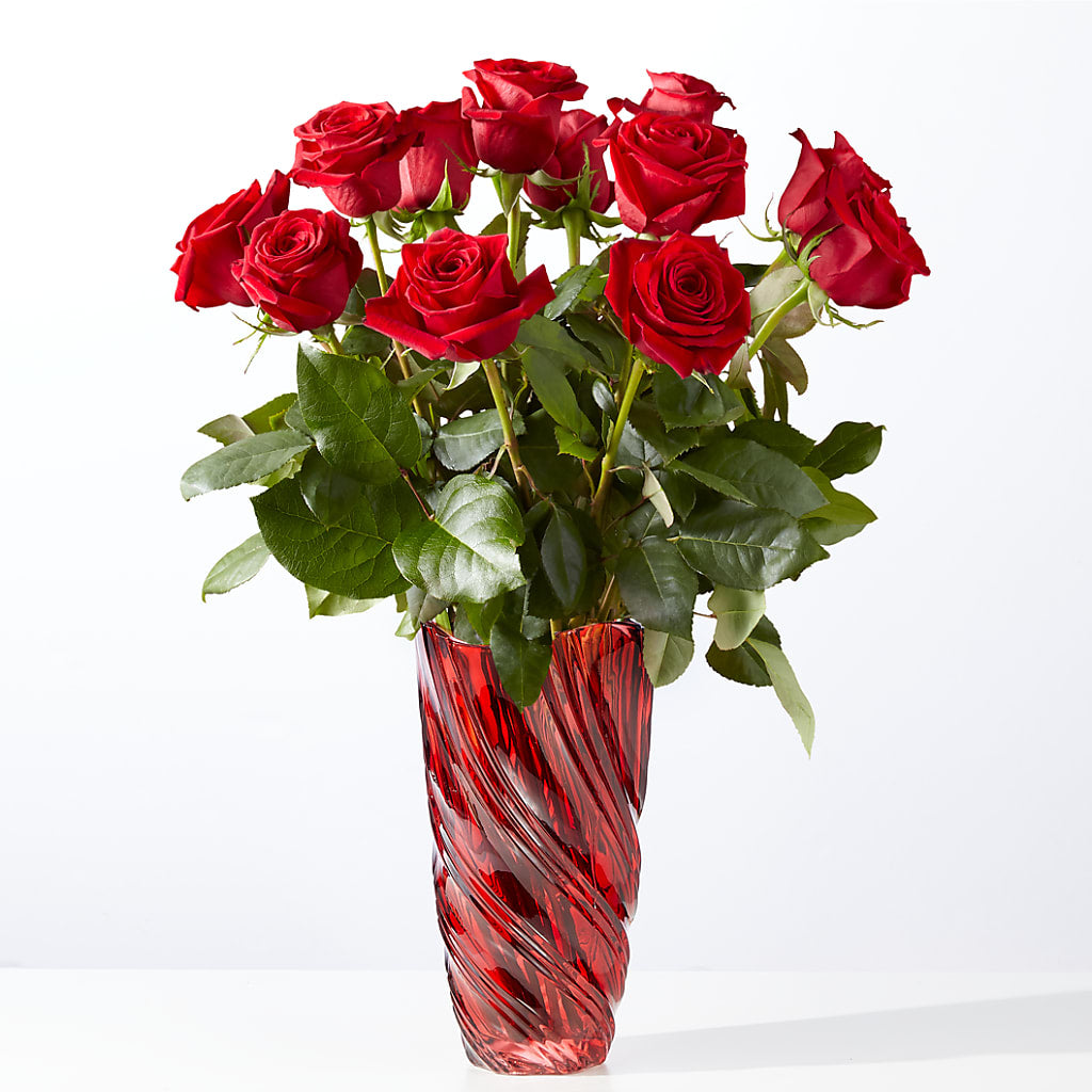 Classic Love Red Rose Bouquet with Luxe Swirl Vase – Charleston Cut Flower Company, Charleston WV