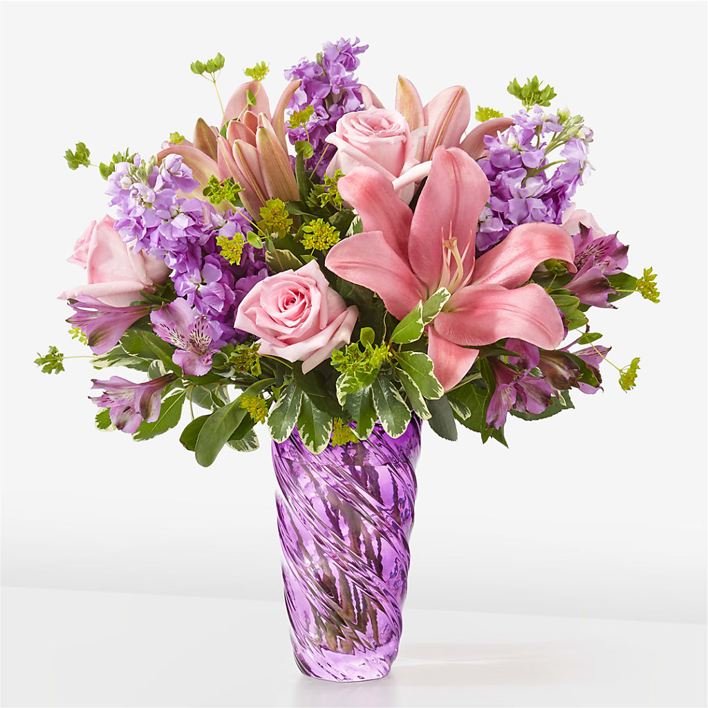 Precious Petals Bouquet with Luxe Swirl Vase – Charleston Cut Flower Company, Charleston WV