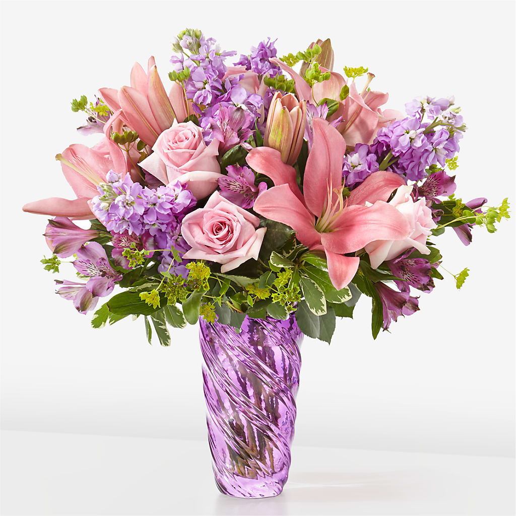Precious Petals Bouquet with Luxe Swirl Vase – Charleston Cut Flower Company, Charleston WV
