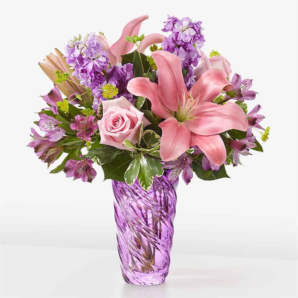Precious Petals Bouquet with Luxe Swirl Vase – Charleston Cut Flower Company, Charleston WV
