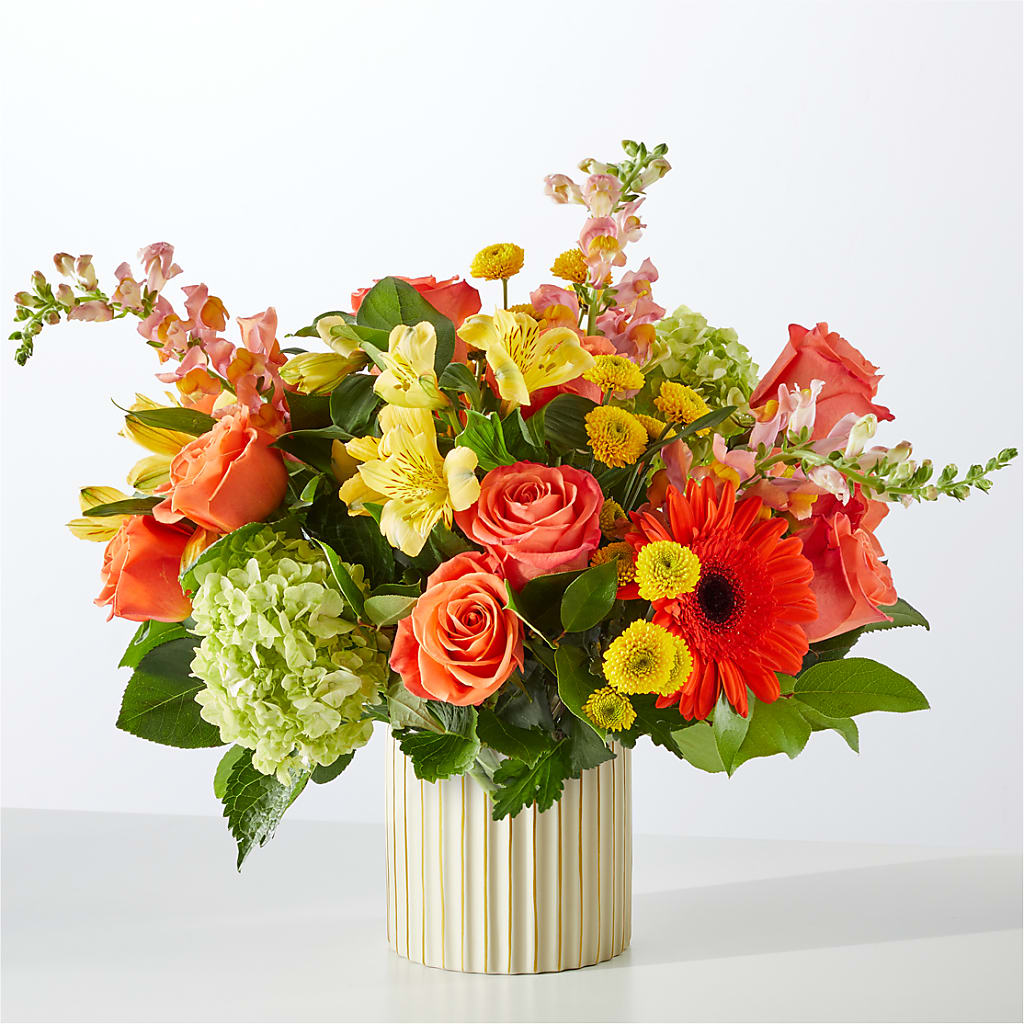 Autumn Sunshine Bouquet with Ivory Vase – Charleston Cut Flower Company, Charleston WV