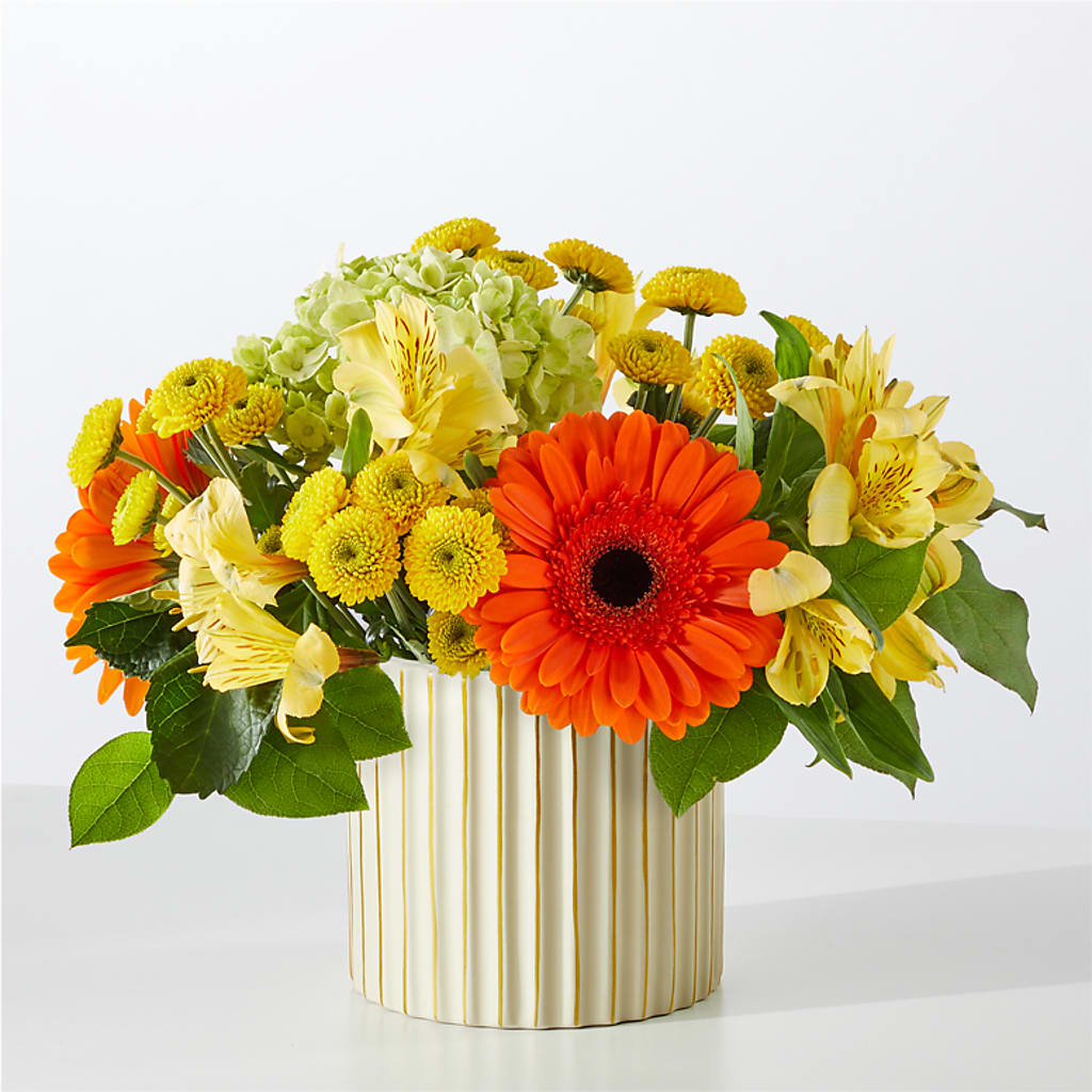 Autumn Sunshine Bouquet with Ivory Vase – Charleston Cut Flower Company, Charleston WV