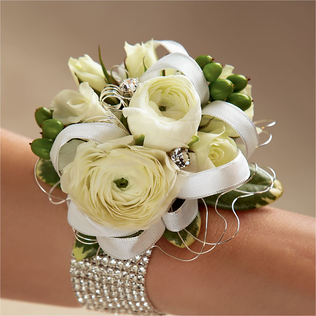 White Wedding Corsage – Charleston Cut Flower Company, Charleston WV