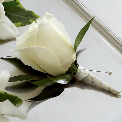 White Rose Boutonniere –  Charleston Cut Flower Company, Charleston WV