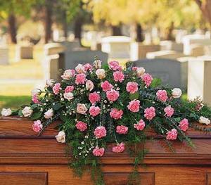 Heavenly Pink Casket Spray - by Charleston Cut Flower Co.